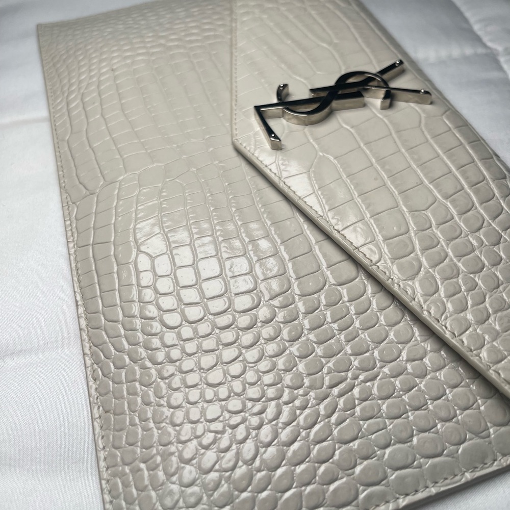 YSL Croc pouch silver hardware